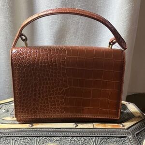 Elegant Brown Crocodile-Embossed Handbag